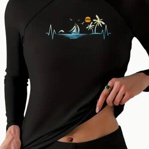 Women’s long sleeve rash guard top & matching swim trunks